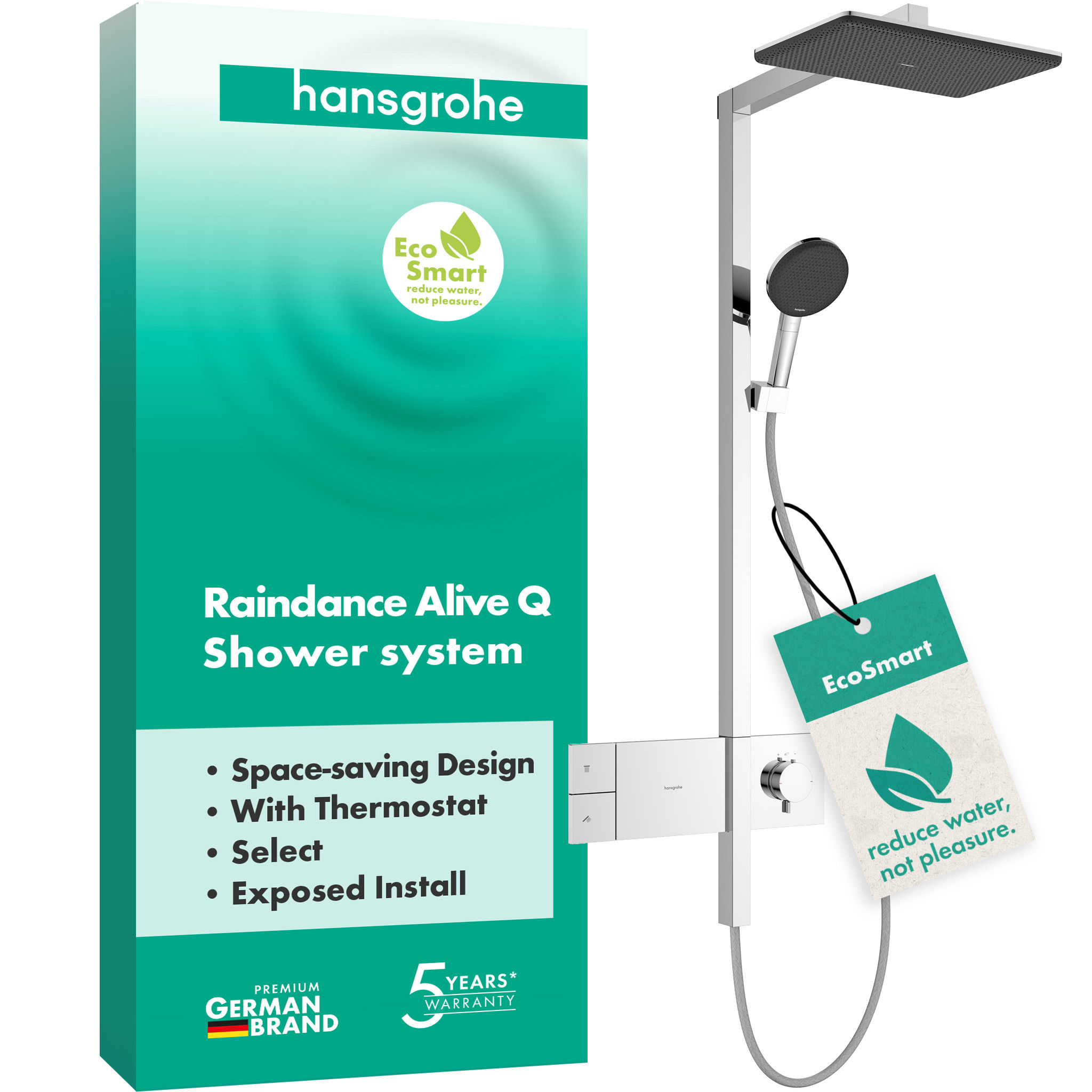 Душова система hansgrohe Raindance Alive Q 210/340 1jet EcoSmart з ShowerSelect Comfort, 24581000 хром - зображення
